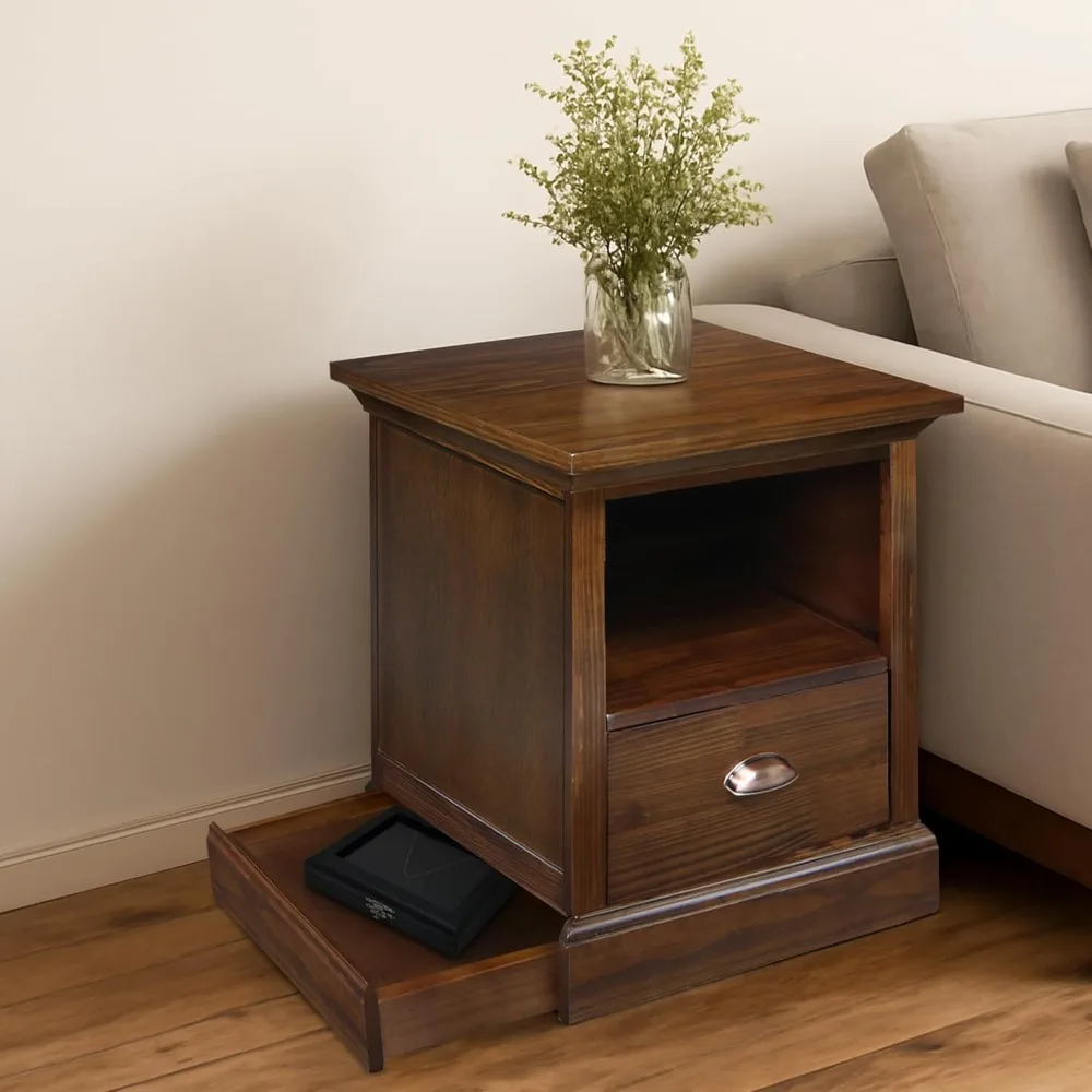 Lincoln Nightstand with Pull-Out Concealed Bottom Shelf, Concealment Furniture