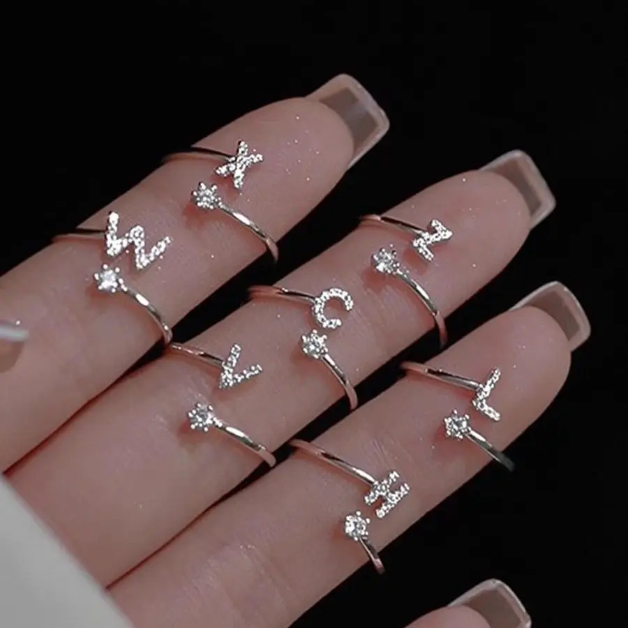 

Letter ring female niche design fashionable personality index finger delicate tail ring little finger Korean version open ring