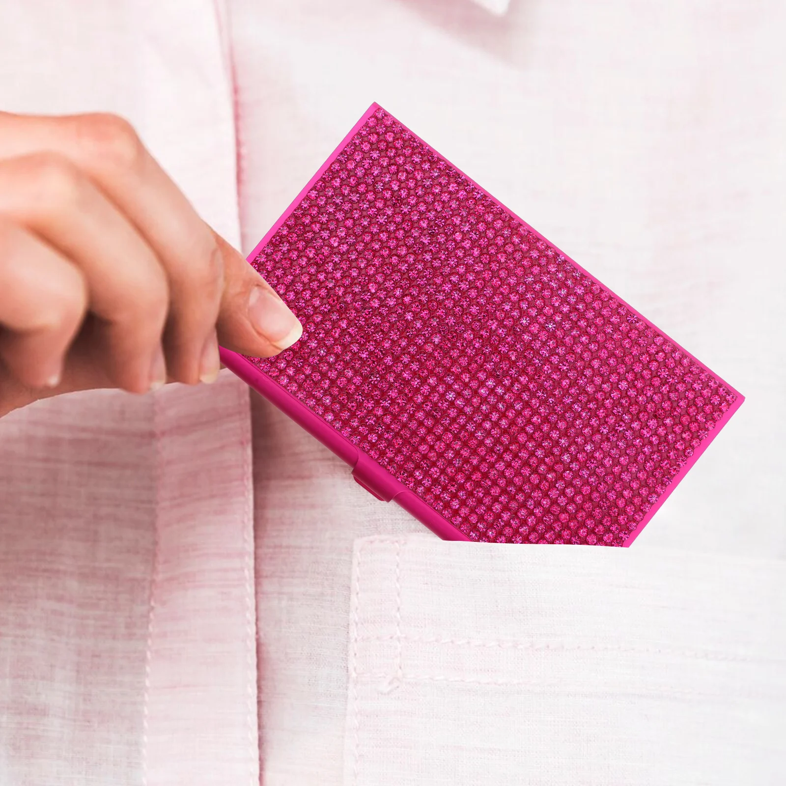 Elegant Bling Rhinestone Business Card Holder Case Women Aluminum Alloy Compact Storage Box Credit Card Organizer