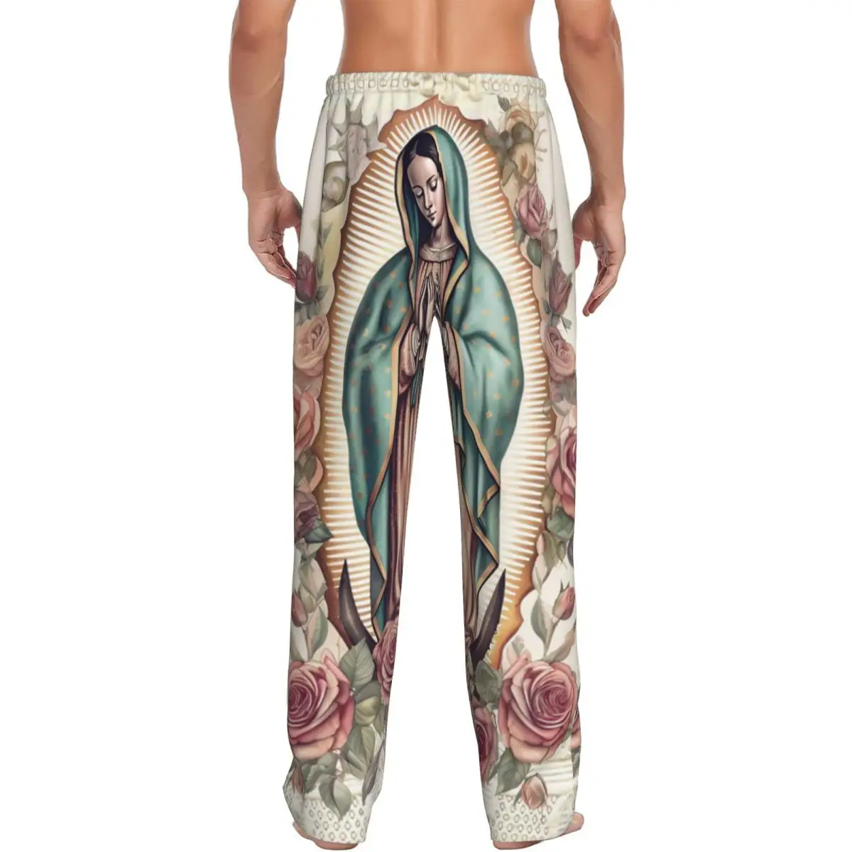 Custom Virgin Mary Of Guadalupe Mexico Catholic Saint  Pajama Pants Men Sleepwear Sleep Lounge Bottoms with Pockets