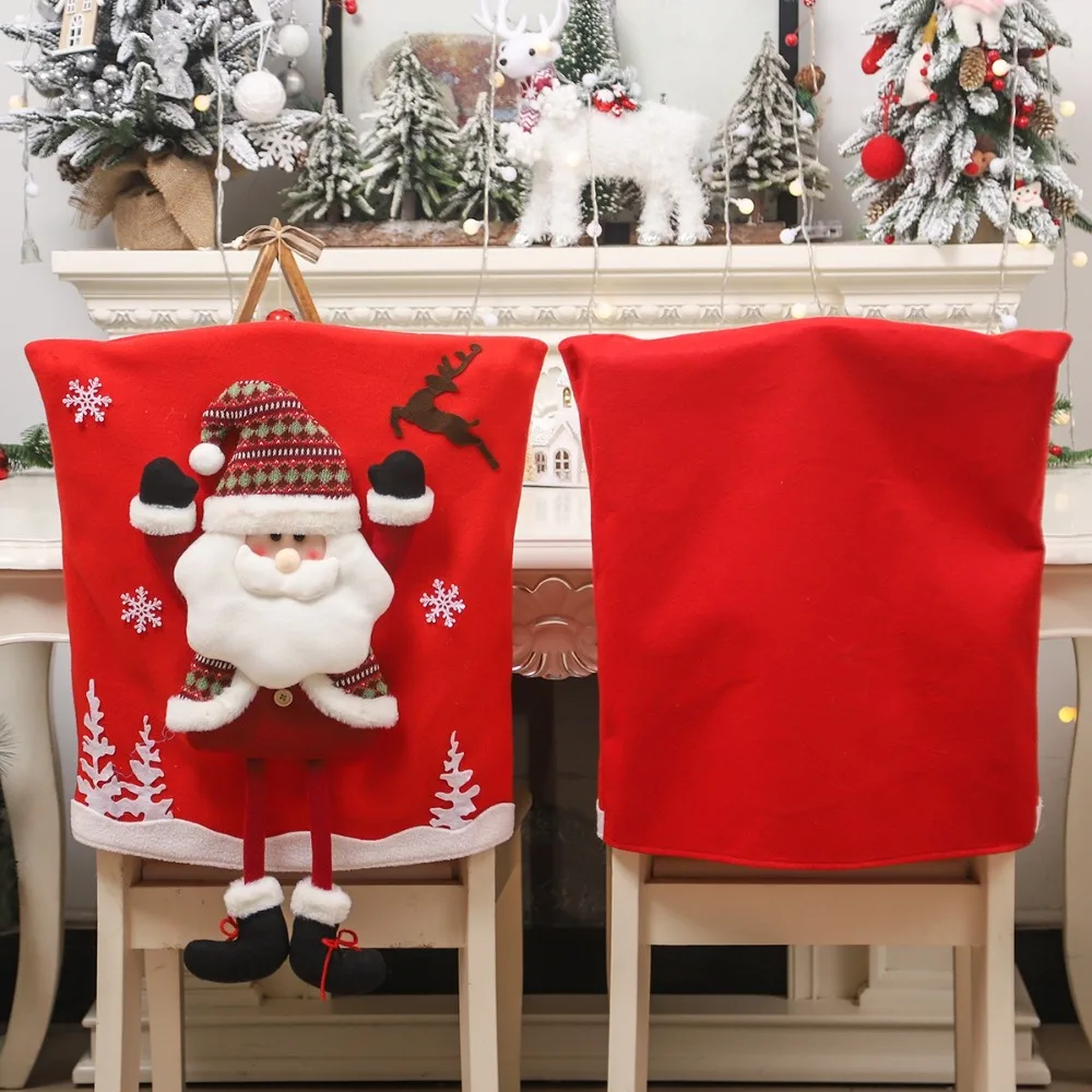 

Cartoon Christmas Chair Cover Santa Claus Snowman Xmas Dinner Chair Seat Cover Seat Protector Elk Christmas Table Decor Festive