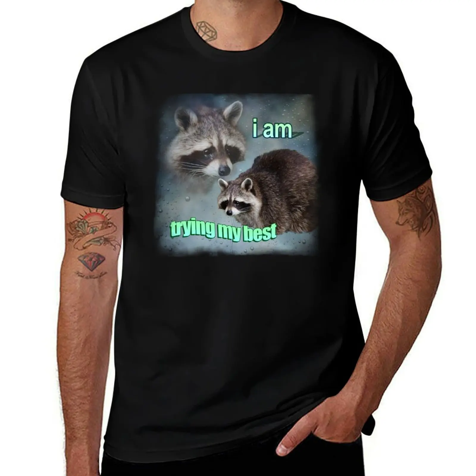 I am trying my best raccoon word art meme T-Shirt Anti-Fade Casual Tee Shirt T-Shirt