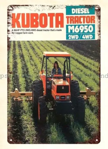 art and decor 1983 Kubota M6950 Tractor agricultural equipment metal tin sign