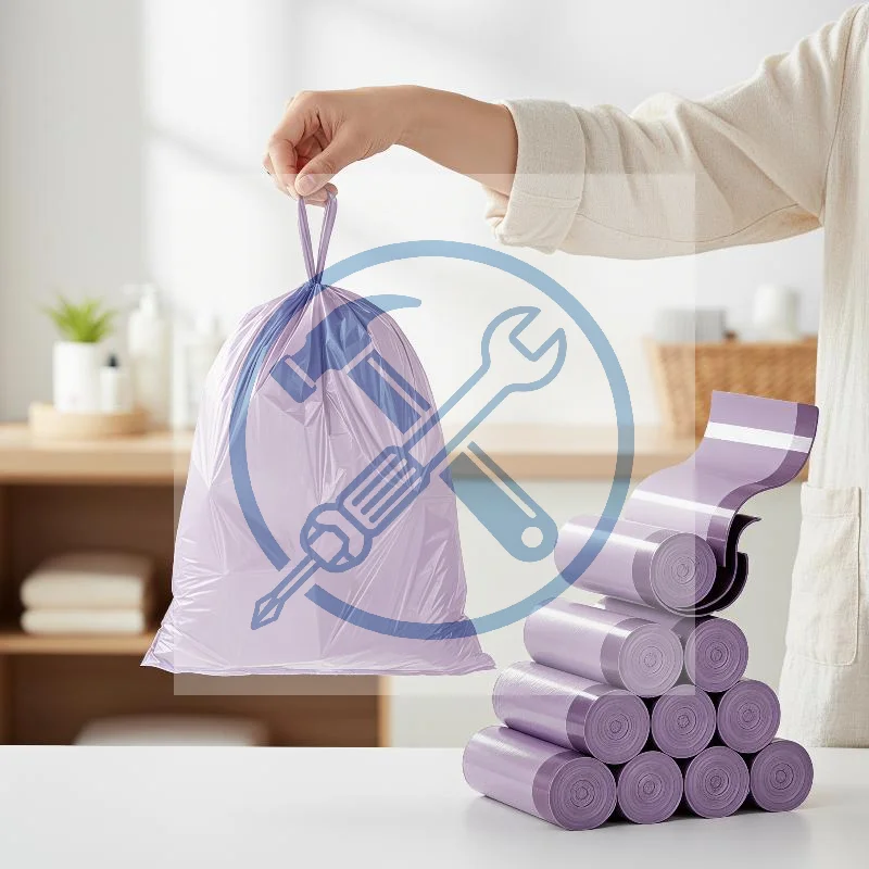 10 Rolls Purple Drawstring Trash Bags Thick Leak Proof Disposable For Kitchen Bathroom Home Trash Cans