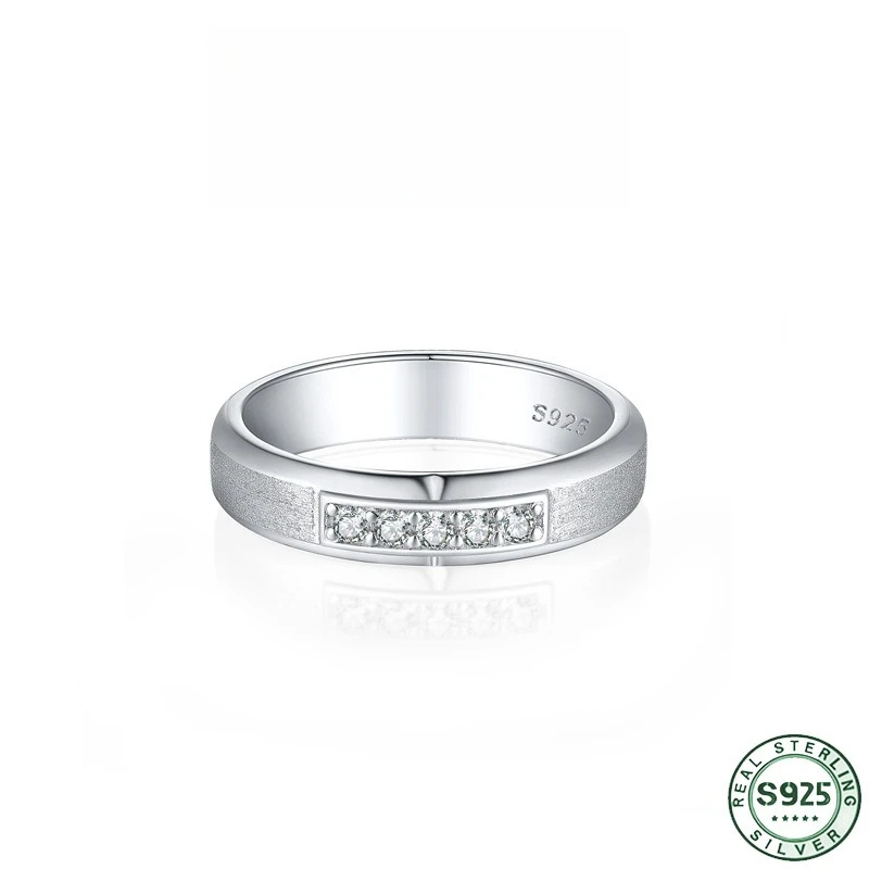 Hot selling fashion 100% S925 pure silver men's ring zircon brushed wedding ring light luxury design ring wedding jewelry