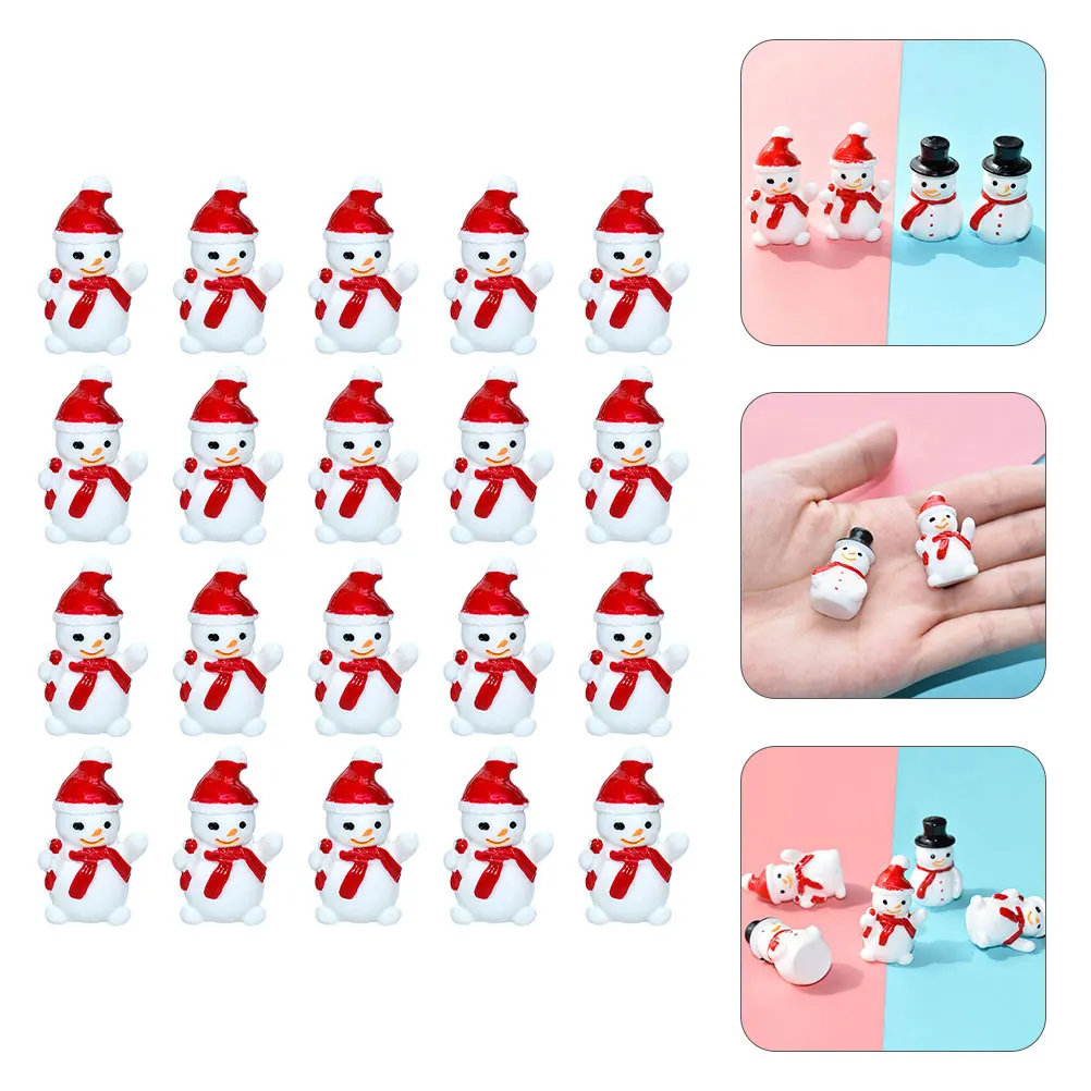 

50pcs Resin Mini Snowman Christmas Decoration Desktop Garden Office Party Supplies Red Hat Snowman Ornament