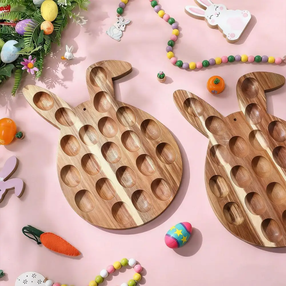 

21 Holes Easter Deviled Egg Platter,Bunny Shape Wooden Serving Tray,Deviled Eggs Holder Easter Home Kitchen Party Use