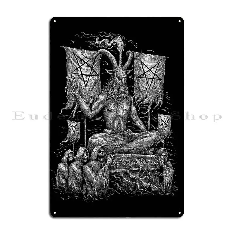 Dark 666 Satanic Baphomet Goat Metal Plaque Poster Painting Wall Pub Garage Character Decoration Tin Sign Poster