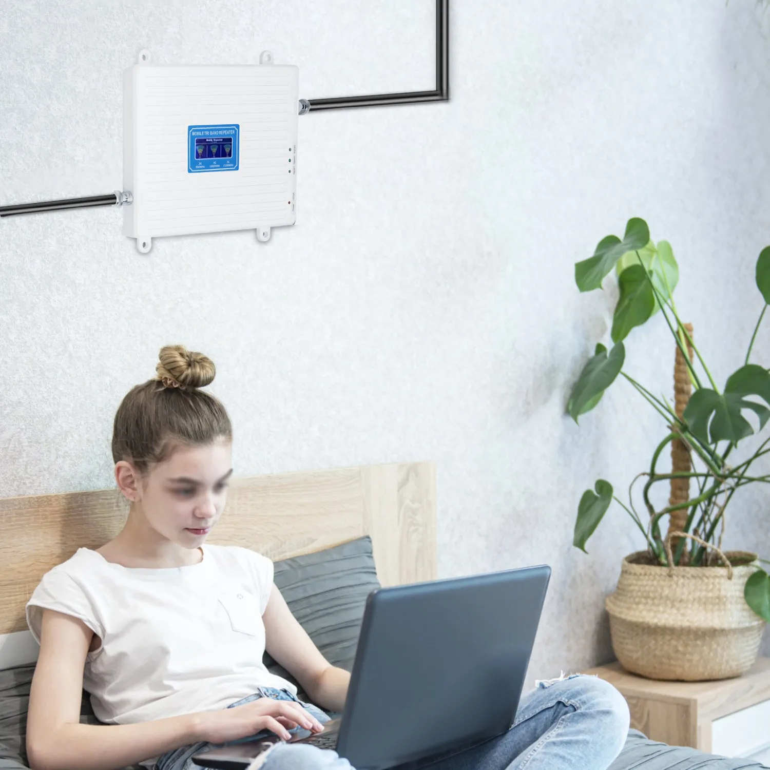 Home Use Cellular Coverage Solution, Tri-Band 900/1800/2100 GSM DCS 3G 4G Signal Booster Repeater Amplifier with Full Antenna Kit