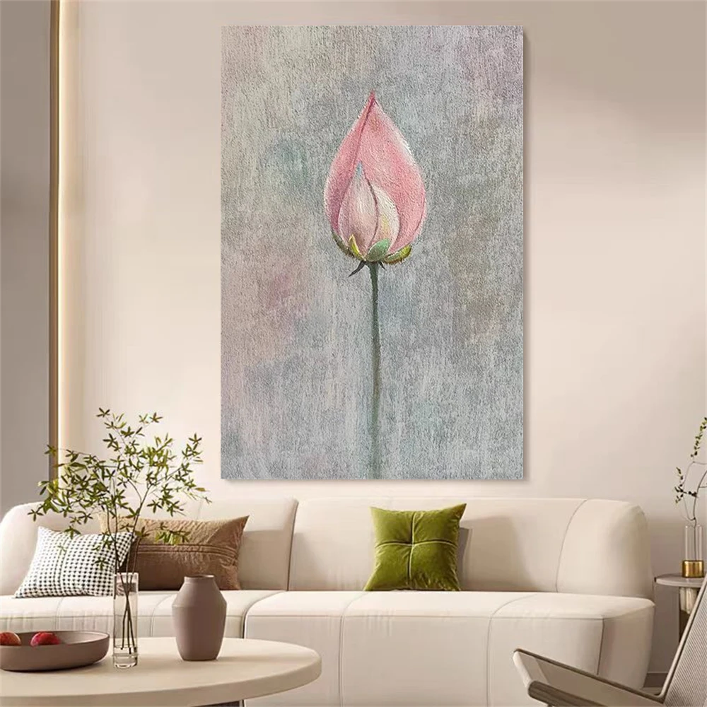 

Large Hand-Painted Abstract Oil Painting Modern Canvas Wall Art Decor Warm Pink Mural Gray For Home Living Room Sofa Background