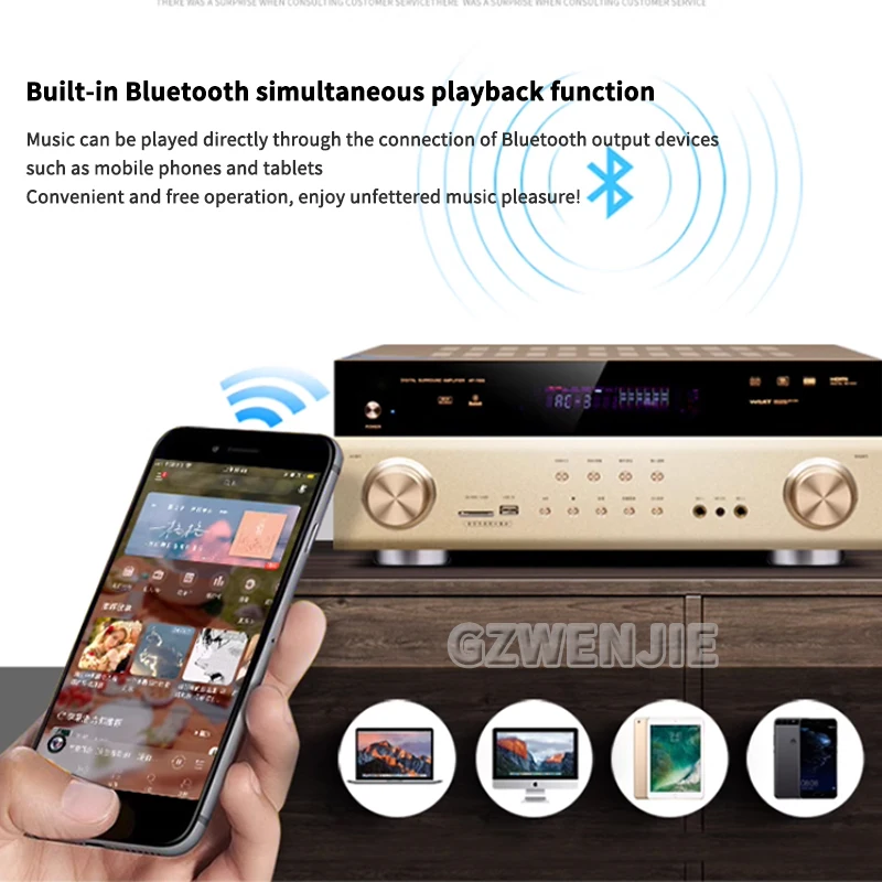 Amplificador de áudio para home theater, 6 canais, bluetooth, hifi, digital, verdadeiro 5.1, sistema de som de karaokê de alta potência para sala de estar