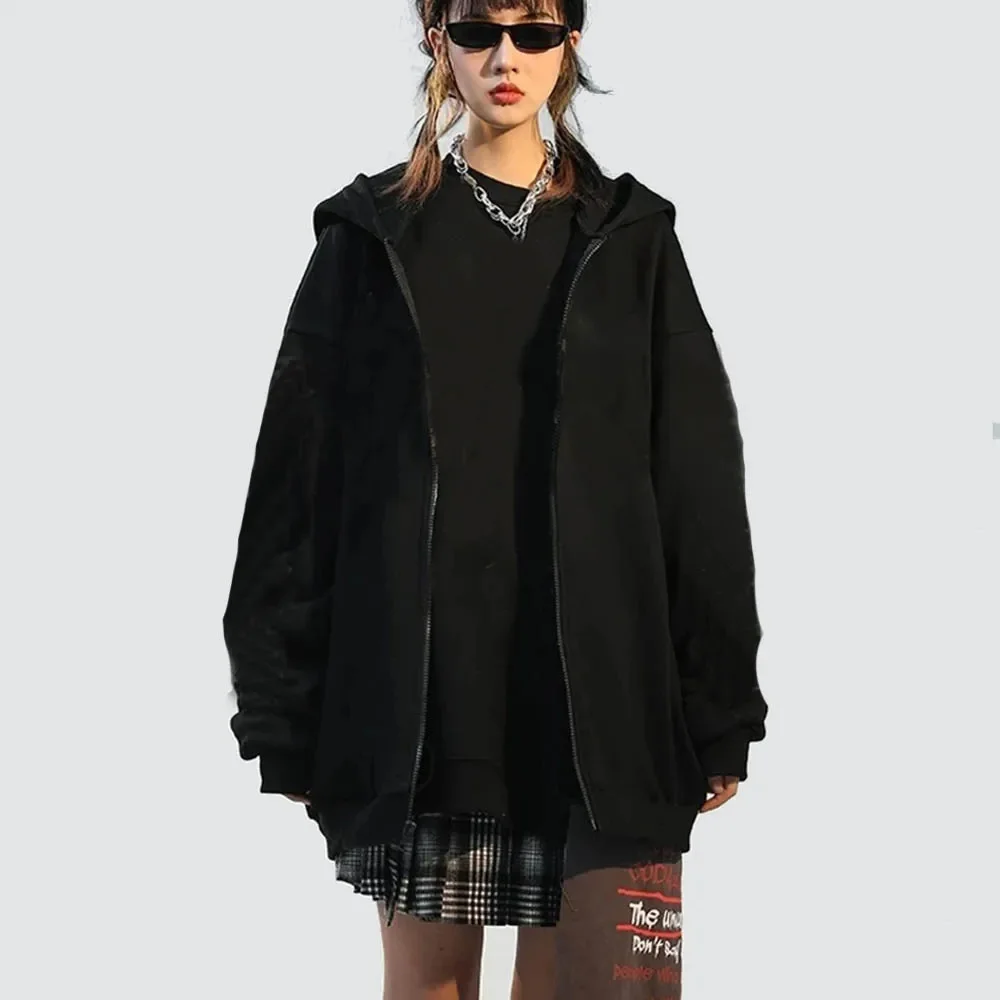 High Street Hoodie Men Solid Color Zip Up Long Sleeve Loose Jacket Coats Casual Hooded Sweatshirt Y2K Fashion Outdoor Clothes - Image 4