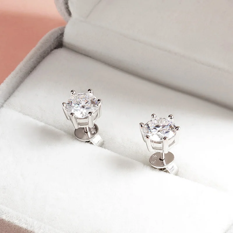 Smyoue 0.1-3CT Certified Moissanite Stud Earring for Women Classic Sparkling Lab Diamond Sterling Silver 925 Jewelry 6-Claws
