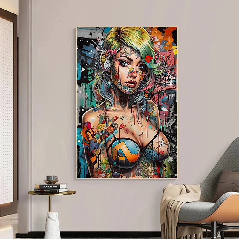 Graffiti Abstract Cool Girl Wall Art Poster Modern Pop Sexy Woman Canvas Painting Living Room Bedroom Home Decor Mural Picture