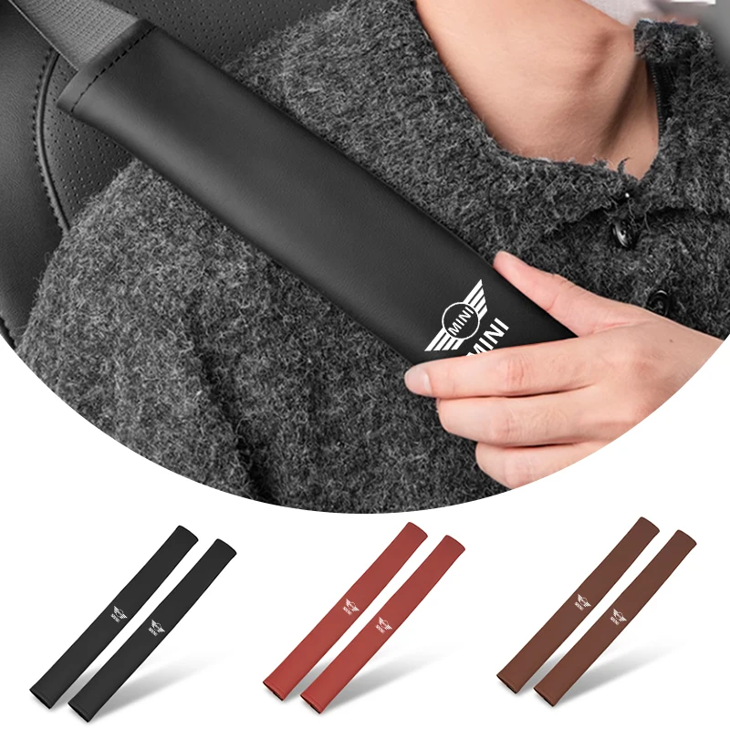 2pcs Car Safety Belt Shoulder Pads Leather Seat Belt Protector Cover For MINI Cooper One JCW Clubman Countryman R55 Cabrio WORKS