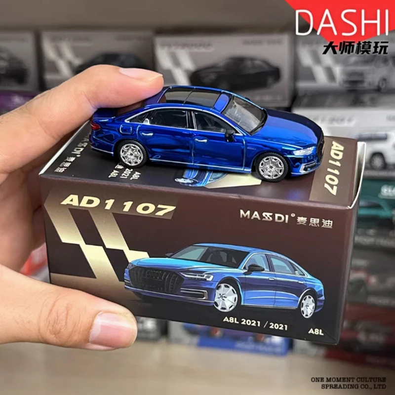 MASSDI Diecast 1/64 Scale 2021 A8L Plating Blue And Black Alloy Simulation Car Model Adult Static Collection Model Gift Toys