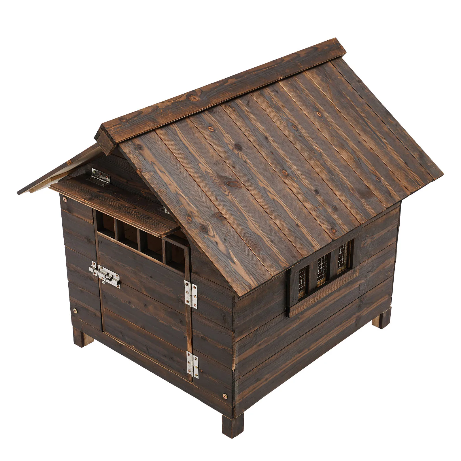 بيت الكلب الداخلي والخارجي مقاس M (بني)، يناسب 22 رطلًا/22 بوصة للكلاب (تيدي/بيشون)، سقف منحدر وجزء سفلي مرفوع مقاوم للمطر