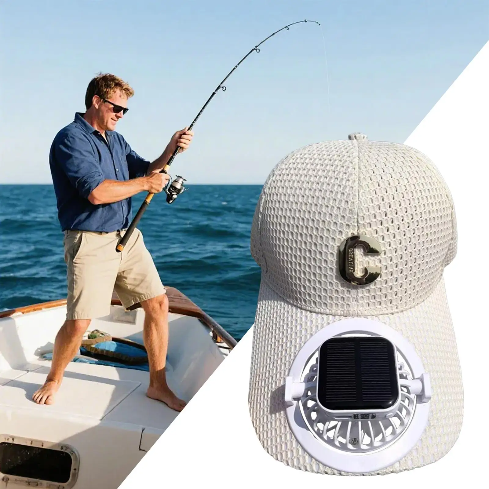 Czapka z wentylatorem solarnym, ładowana przez USB, oddychająca czapka z siatki z wentylatorem, unisex, nakrycie głowy, 3 prędkości, osłona przeciwsłoneczna, kaczy ogon do biegania, na plażę, do wędkowania.