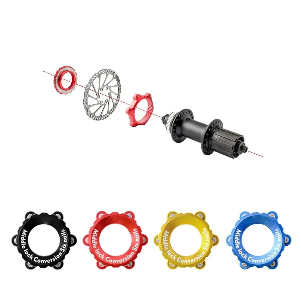 Adaptador de bloqueo central de bicicleta de 6 pernos, aleación de aluminio con arandela de acero inoxidable, conversión de bloqueo central de buje de bicicleta, ajuste ajustado