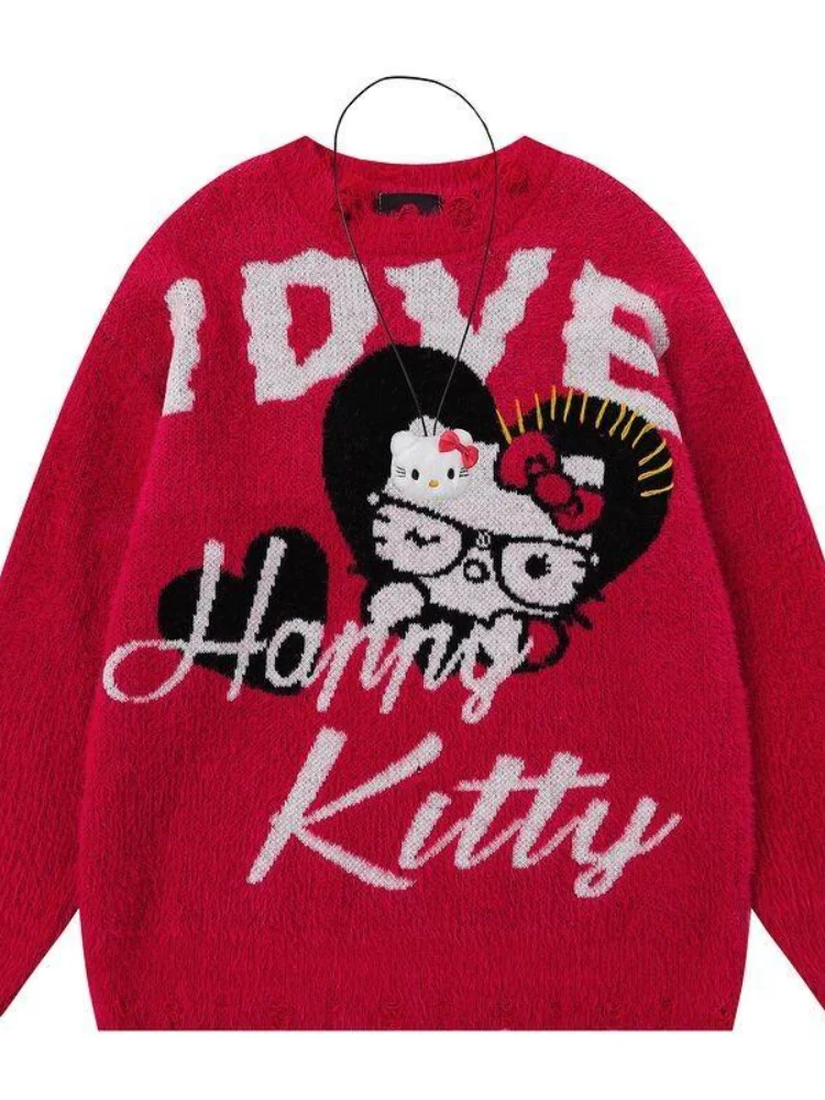 

Sanrio Hello Kitty Kawaii аниме модный повседневный жаккардовый пуловер для женщин и мужчин свободный вязаный топ осень-зима для мужчин, комплект