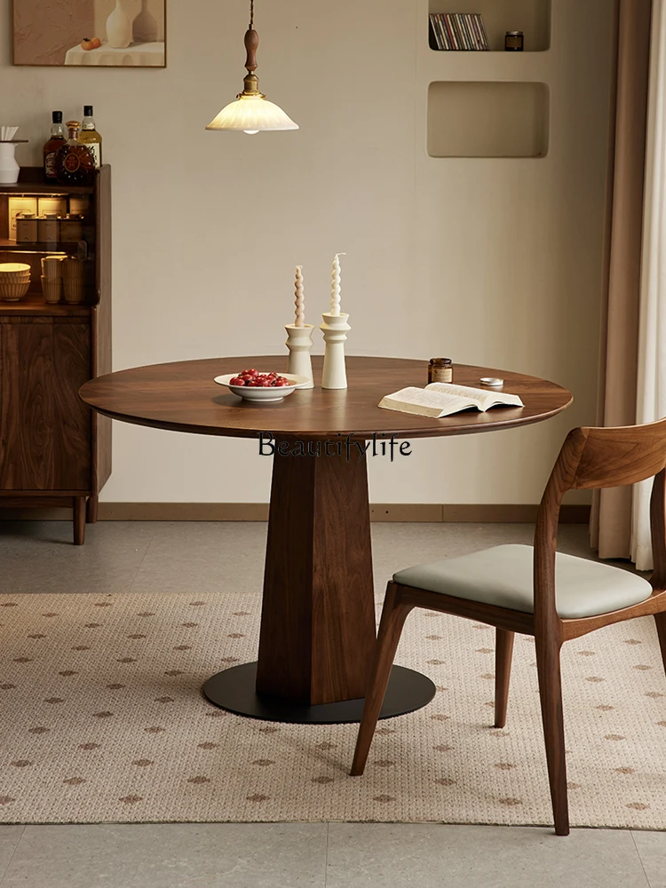 

Black walnut solid wood round dining table simple household small apartment round table