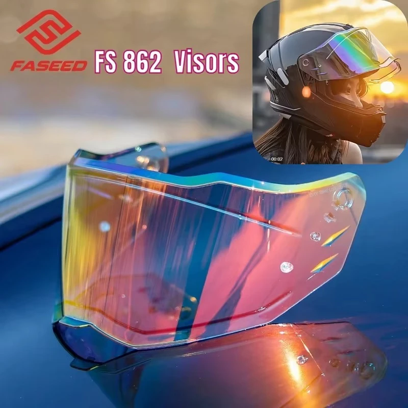 FASEED 862 Carbon Fiber Visor Full Helmet Universal Day and Night Aurora Red and Blue Lens Helmet Accessories