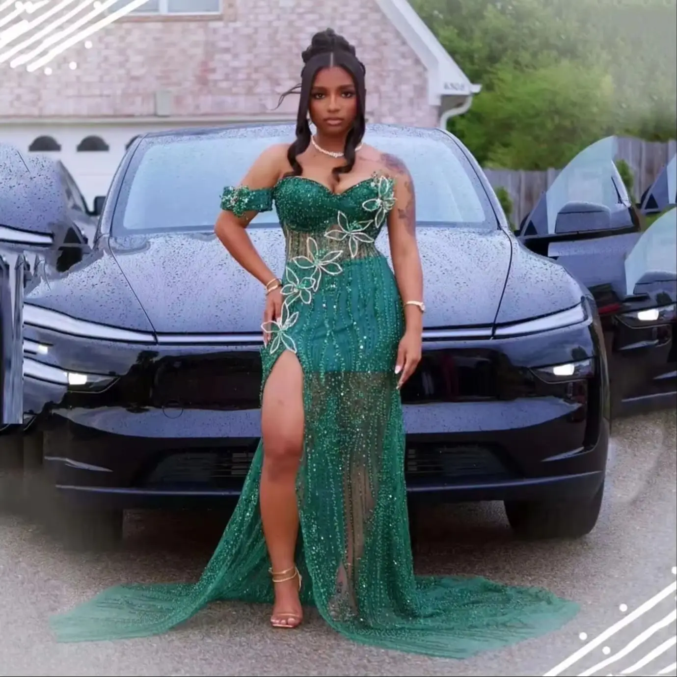 

Customize Teal Blue Floral Mermaid Prom Dress Long Custom Made Sexy Beaded Prom Dresses Crystals Sweetheart Evening Gowns Side S