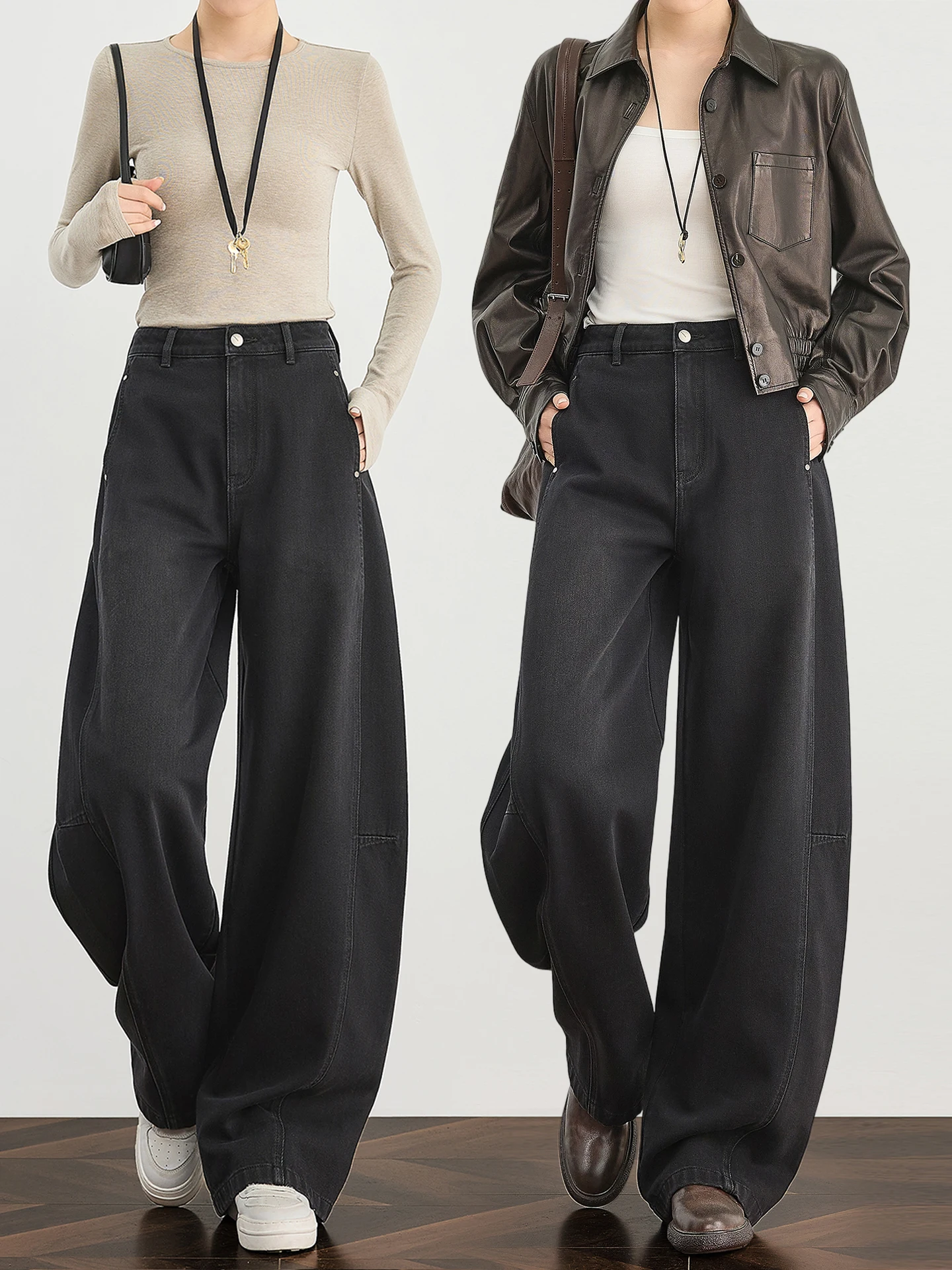 

TUMPUS High Waist Wide Leg Jeans Women's Cotton Sensation Silk Denim Pants Slimming Banana aped Spring Faion Casual