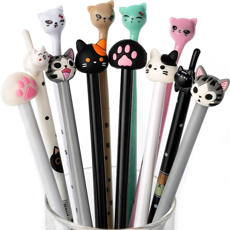 100 Pcs Cute Cat Gel Pens,writing Pens,Animal Black Ink for Kids Office School Supplies Wholesale Stationery