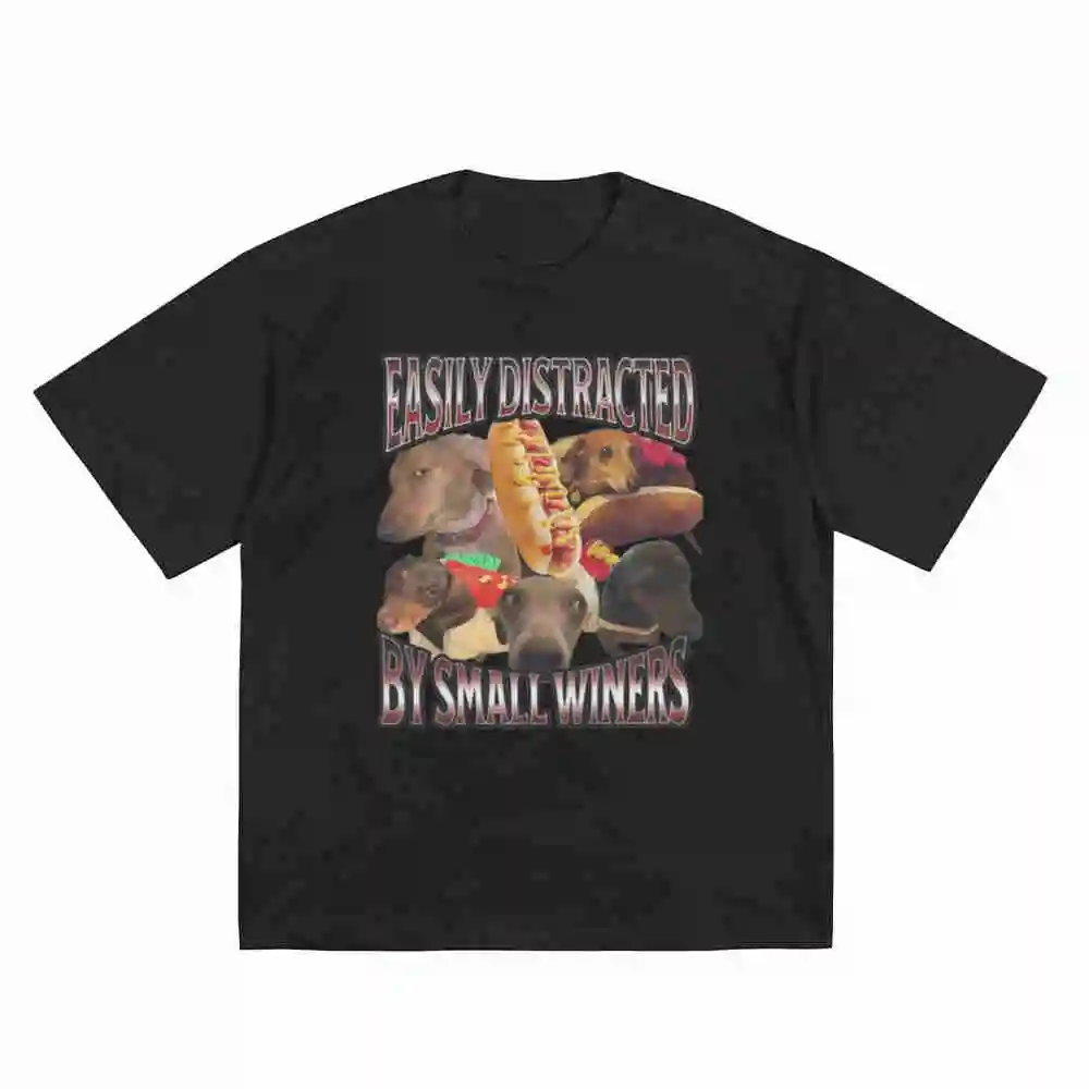 Dachshund Easily Distracted Small Wieners Short Sleeve Tee 100% Cotton T-Shirt