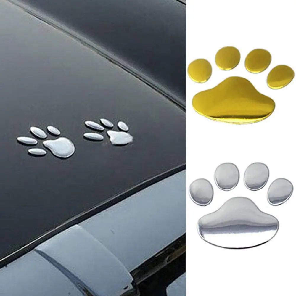 3D Car Silver/Golden ST Window Bumper Body Decal Sticker Animal Cat Dog Paw Foot Printed Decals Car PVC Sticker Auto Accessories