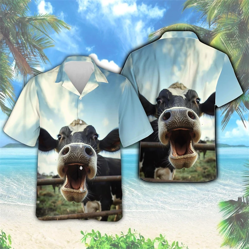 

farm Floral Cow Men's Shirts Hawaiian Shirt 3D Printed Funny Cows Shirts For Men Vacation Casual Y2k Animal Women Lapel Tops