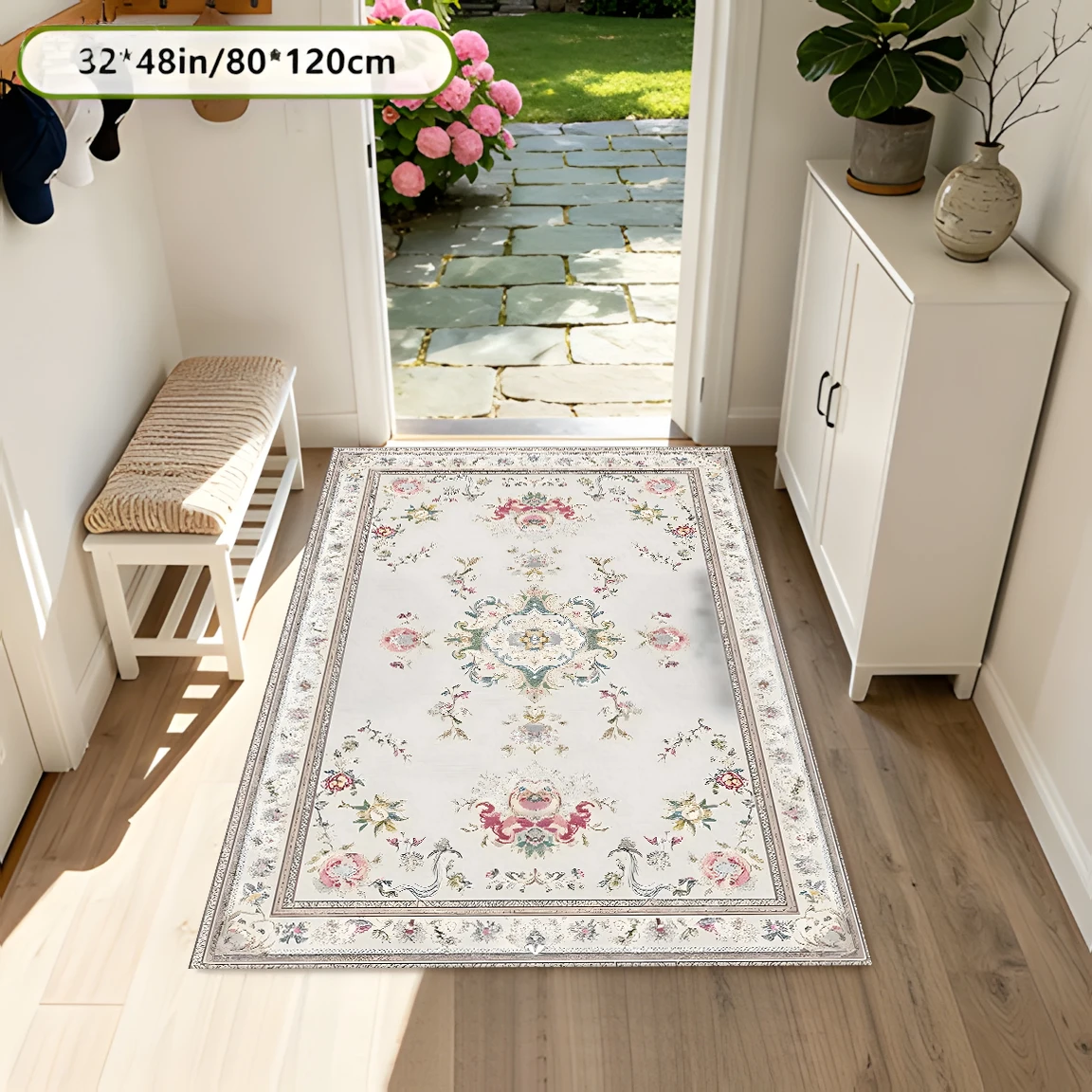 2D Large Rug with European Retro Floral Pattern, French Light Luxury Style, Suitable for Living Room and Bedroom, Instantly Refreshes Autumn and Winter Decorations