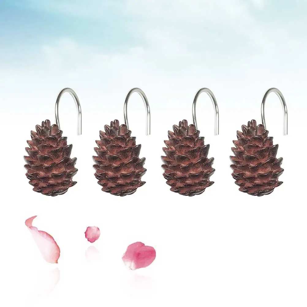

24 Pcs Shower Curtain Hooks Resin Pine Cone Decorative Anti Rust Bathroom Home Accessories Creative Hanging Hooks Easy