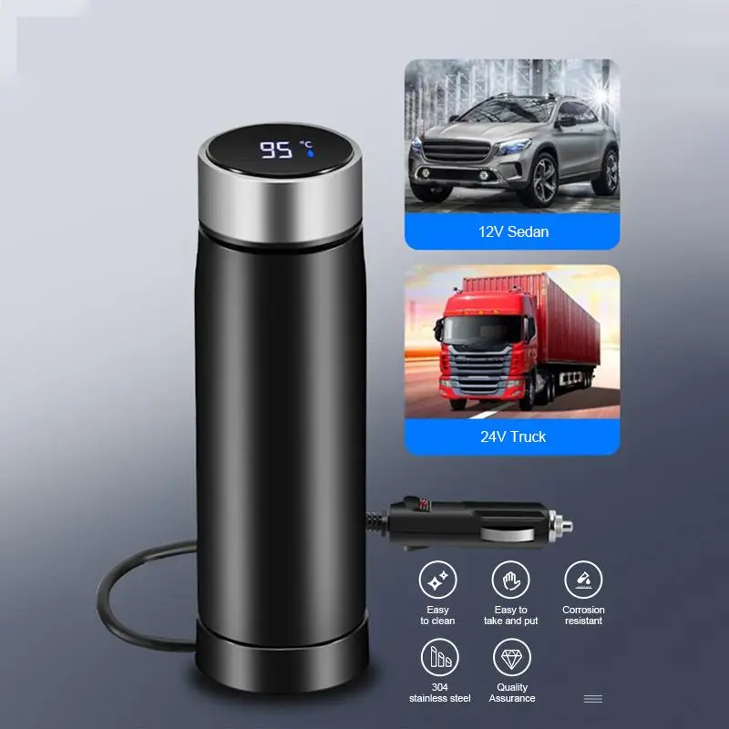 12v 24v Portable Car Quick Heating Cup Stainless Steel Car Thermos Flask Thermal Insulation Kettle Travel Heating Kettle