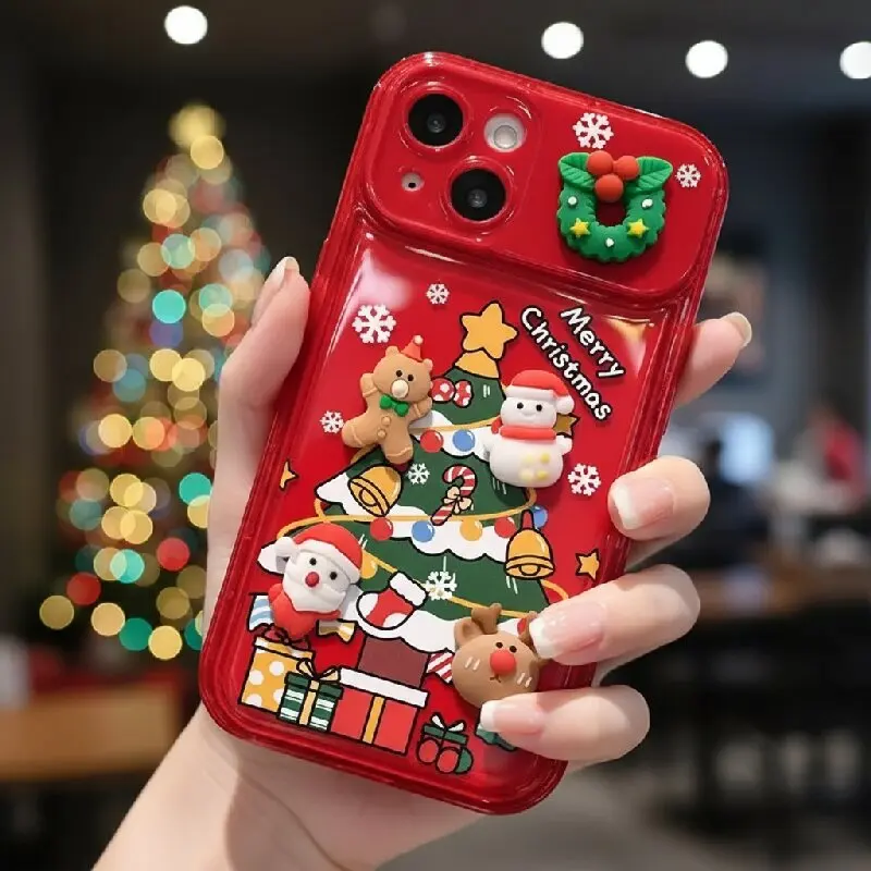 

Christmas Cartoon Figurine 3D Lenticular Pendant Suitable Phone Case For iPhone 15 16 17 14 13 12 11 ProMax Pendant Silicone