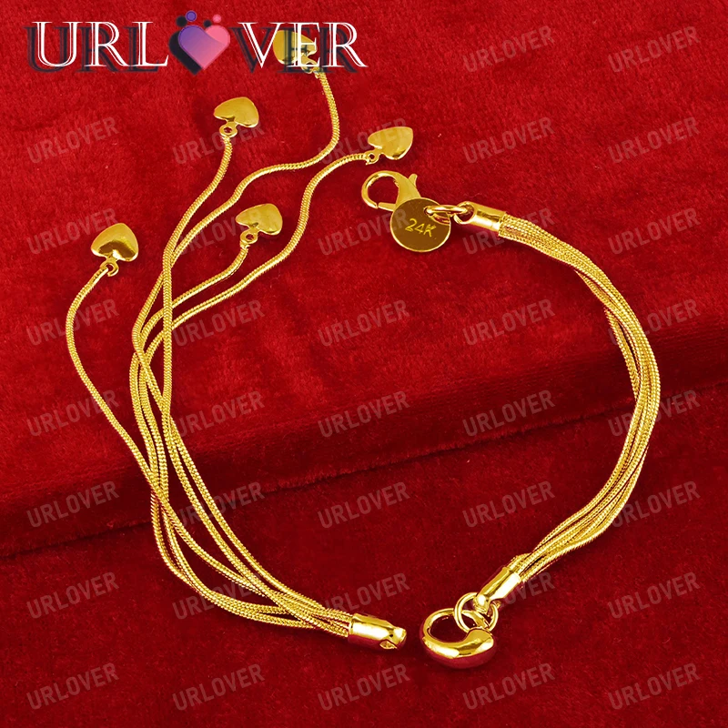

URLOVER 18K Gold Small Heart Bracelet For Woman Fashion Jewelry Lady Hand Chain Engagement Bangles Wedding Party Birthday Gift