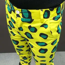 2023 Spring Yellow Male Casual Pants Singer Stage Wear Mens Fashion Floral Print Suit Trousers Hip Hop Nightclub Stage Singer DJ