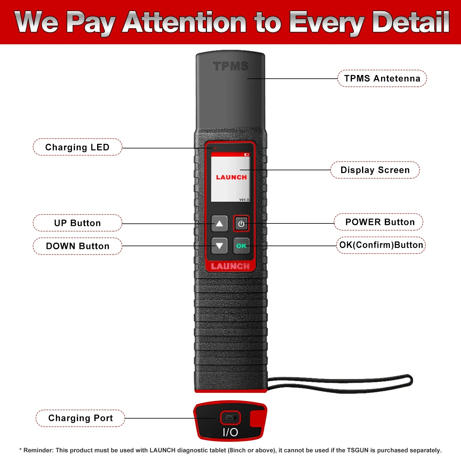 Launch X431 TSGUN TPMS 433+315MHZ 2 In1 RF-Sensor Handheld X-431 TSGUN Car Tire Pressure Detector Programming Diagnostic Tools