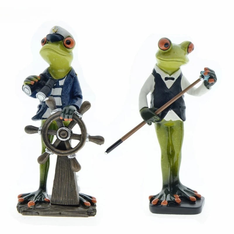 Creative Billiards Playing Captain Frog Resin Animal Ornament Nordic Garden Potted Living Room Desk Figurines Home Decor Craft