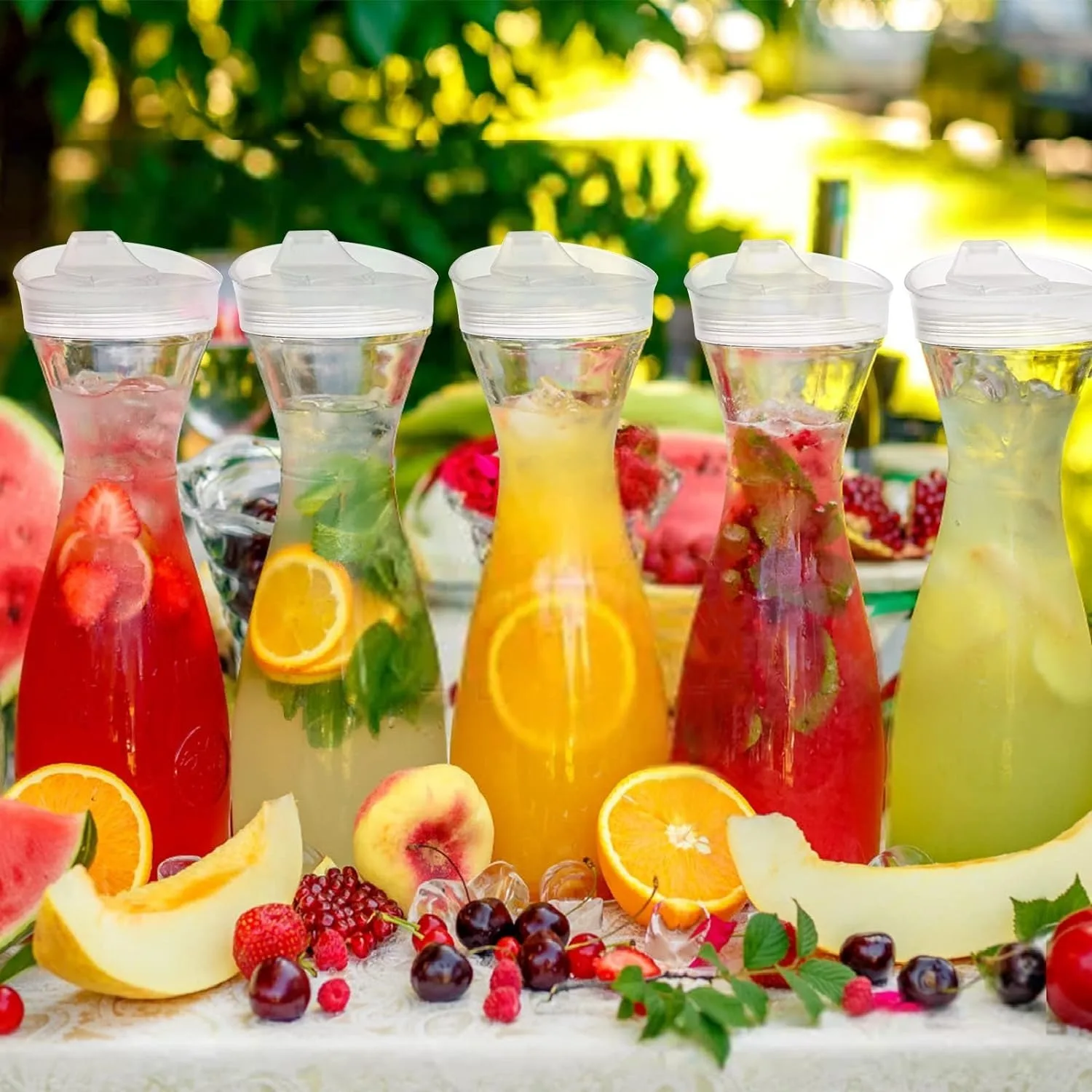 2pcs Water Carafe with Flip Top Lid  Milk, Iced Tea Beverage, Cold Brew and Mimosa Bar. Juice Containers with Lids Accessories