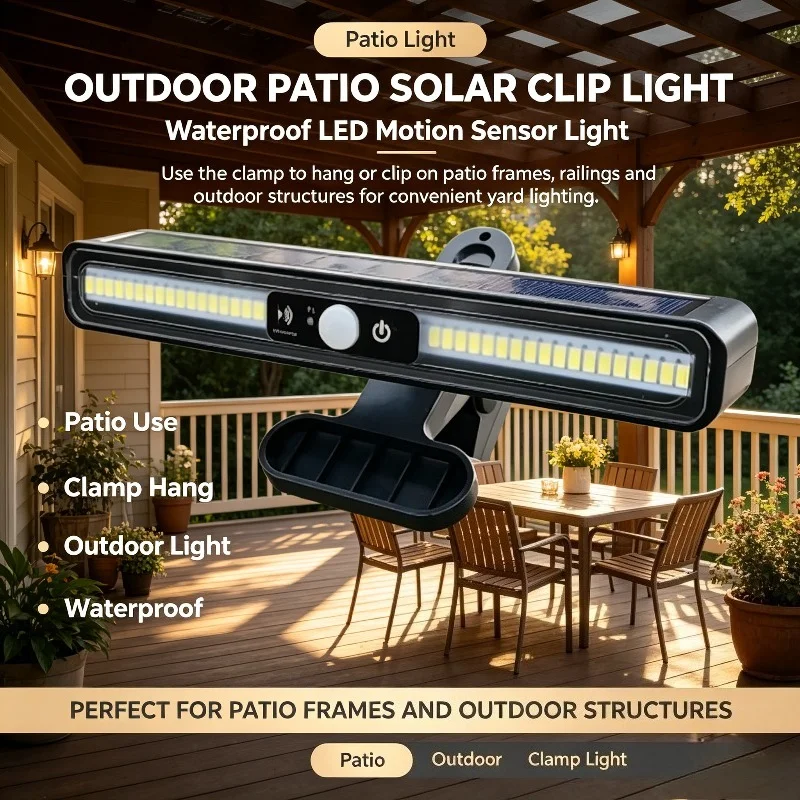 Solar Led Light Waterproof Motion Sensor Bright Easy-install Clip on Wall Lamp with Clamp Hanging Outdoor Yard Garden Lighting