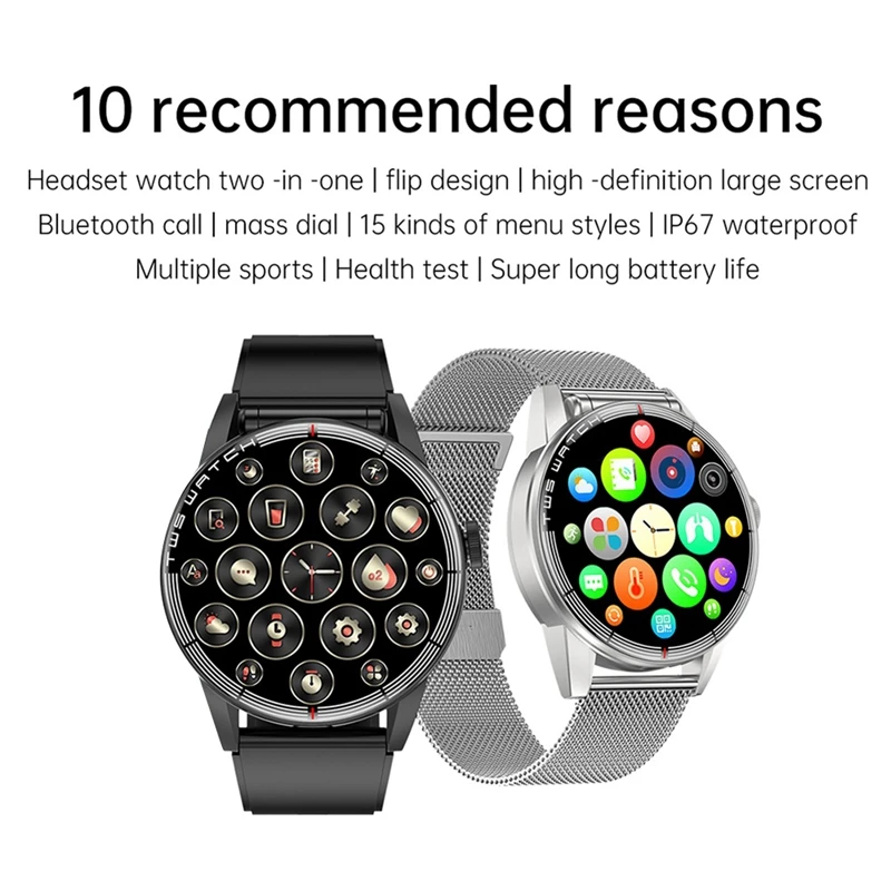 Waterproof Bluetooth Earphone Smartwatch 2 in 1 Wireless Earbuds Bracelet 1.32inch Headset Call Watches B-VVBC