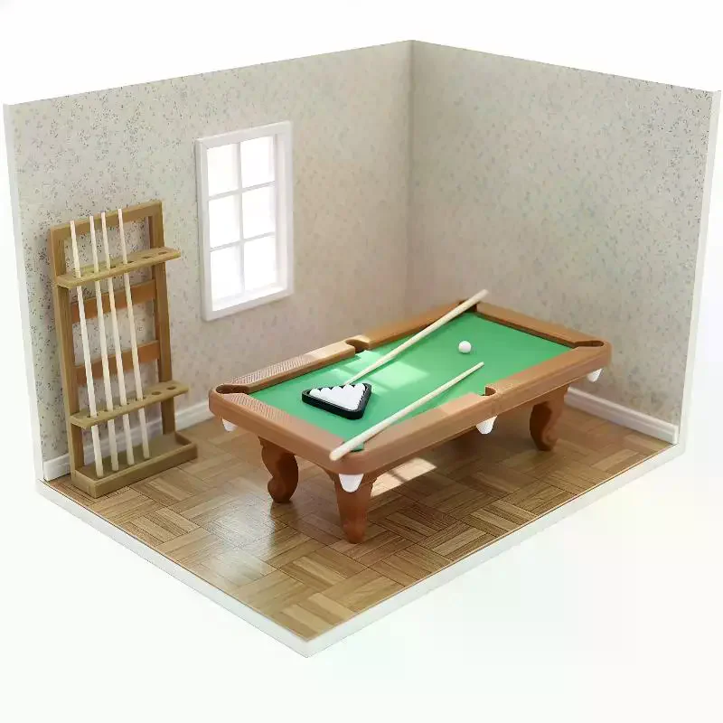 1: 12 Dollhouse Mini Billiards Table Furniture Set 1 Set Billiards Model Cue Rack Pretend Game Accessories 3D Decoration