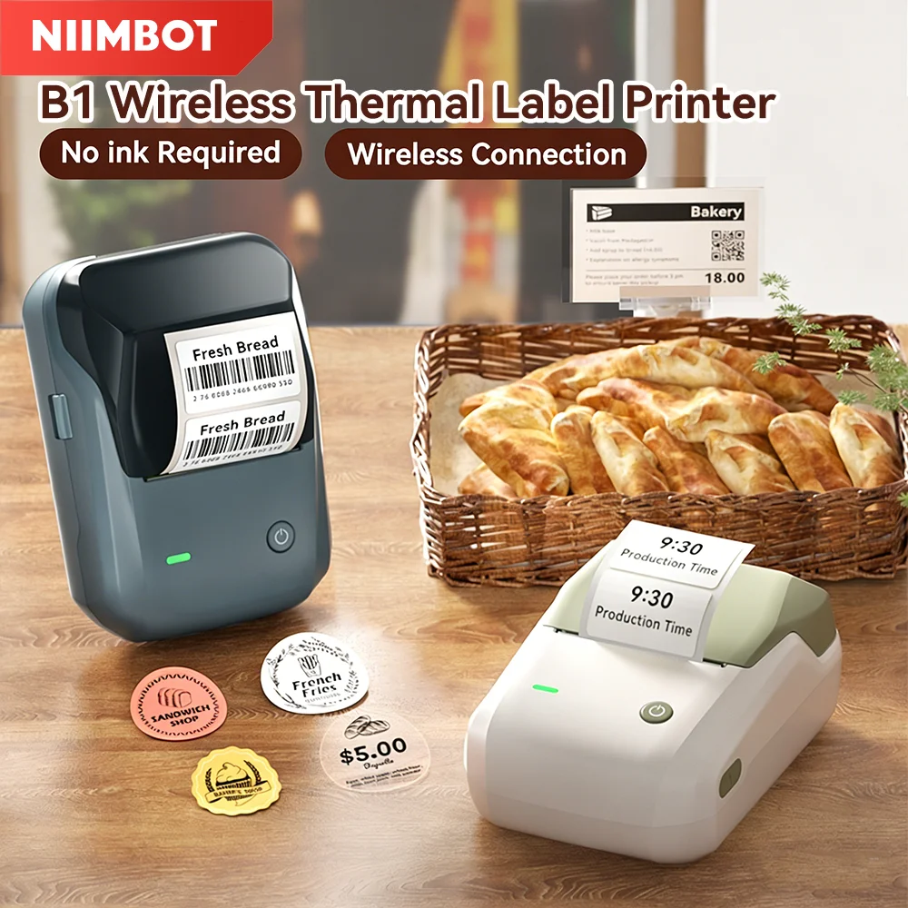 Drukarka termiczna etykiet Niimbot B1/B1 PRO, bezprzewodowa, samoprzylepna, Bluetooth, bez tuszu, do drukowania etykiet cenowych dla firm.