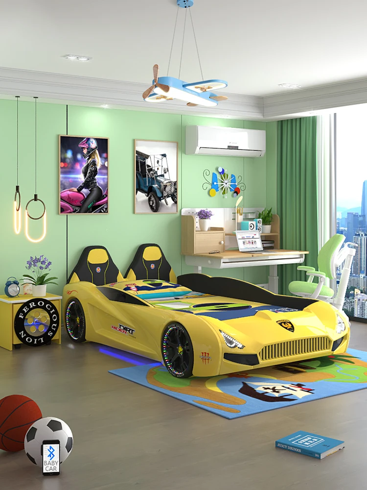 Children's bed boy car bed cartoon splicing bed single bed separate bed