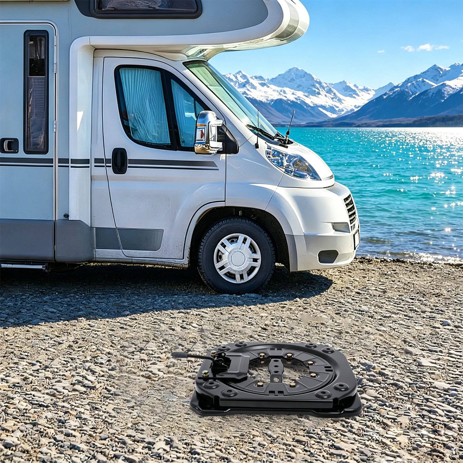 W21 Black RV Seat Swivel, 3.0mm Cold‑Rolled Steel Yacht Seat, 360° Rotating Seat Base for Vans, RVs, Buses & Commercial Vehicles