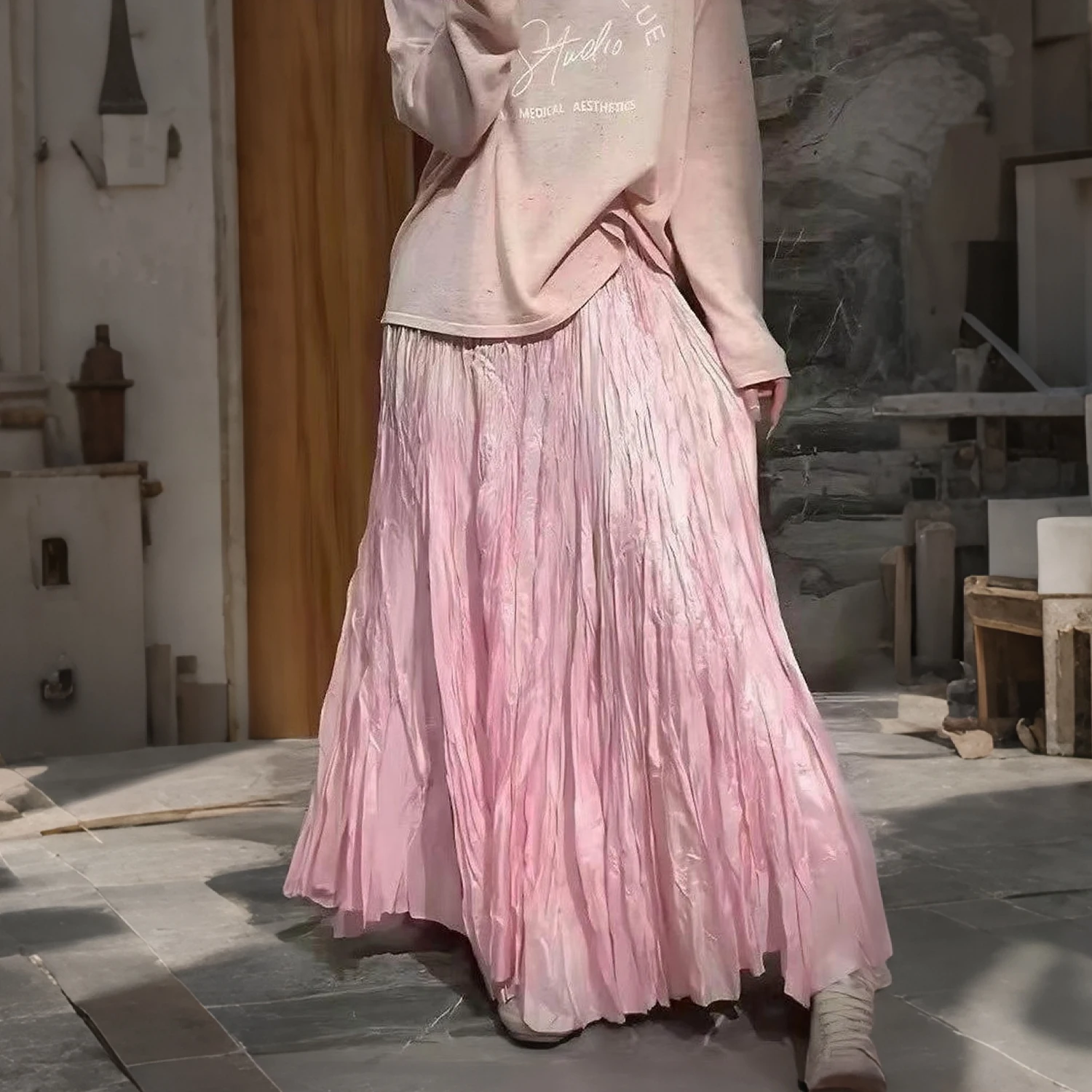 Fast Shipping Miyake Pleated Dress Design Stretch Casual A-line Skirt Ladies Elegant Skirt