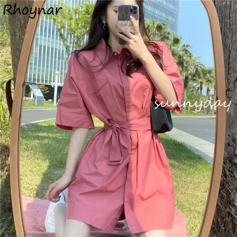 Mini Dresses Women Summer Sashes 3 Colors Solid Ins All-match Temperament Design Harajuku Fashion Korean Short Sleeve Vestido