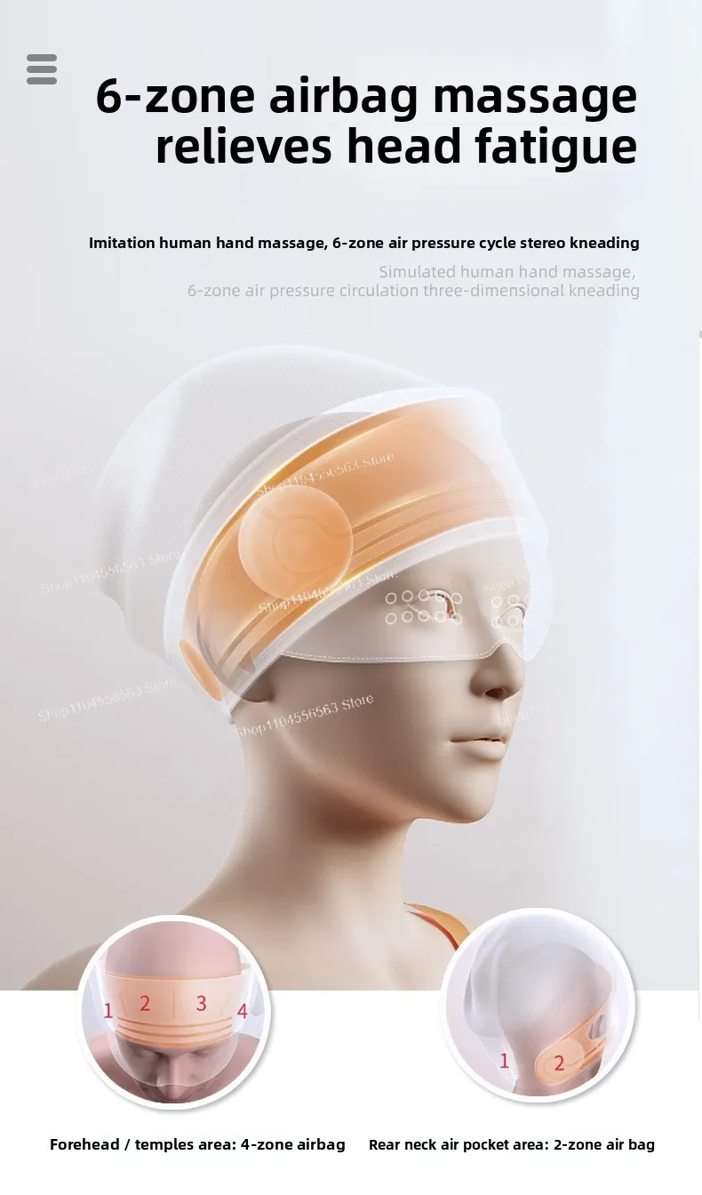 2024 最新スマートヘッドマッサージャーヘルメット - 3D 空気圧目と頭皮の緩和、温熱療法、充電、睡眠補助